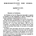 Exposition de 1880, Rapport du Jury