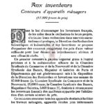 Aux inventeurs concours d’appareils ménagers (17.000 franc de prix)