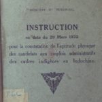 Instruction en date du 29 mars 1932 pour la constatation de l’aptitude physique des candidats aux emplois administratifs des cadres indigènes en Indochine